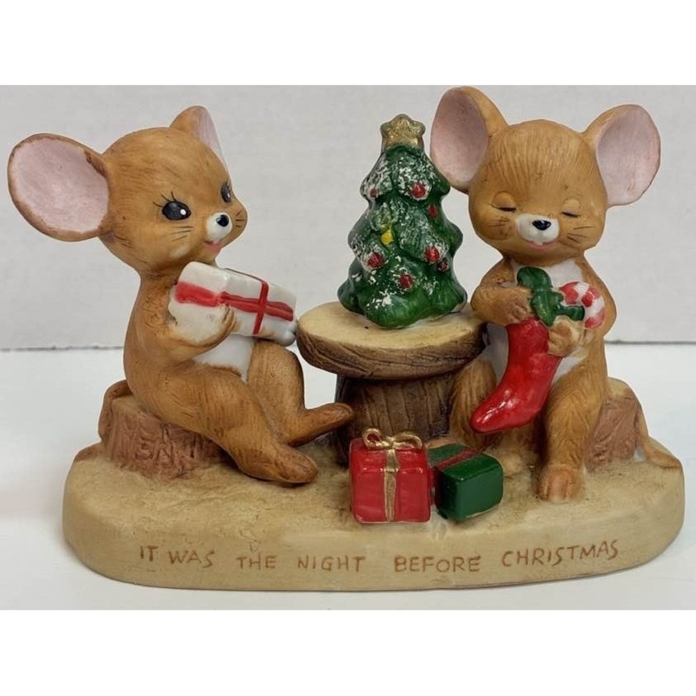 Vintage Enesco Mice Christmas Figurine Night Before Christmas Taiwan Whimsical - Picture 2 of 11